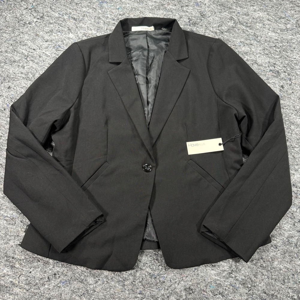 HavePLUS Womens Black Single Button Blazer Jacket X930002-TP Plus Size 1X NWT